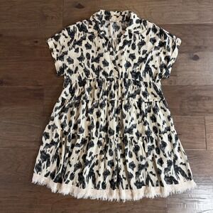 Umgee Womens Abstract Animal Print Tiered Babydoll Dress Neutral Medium A5742